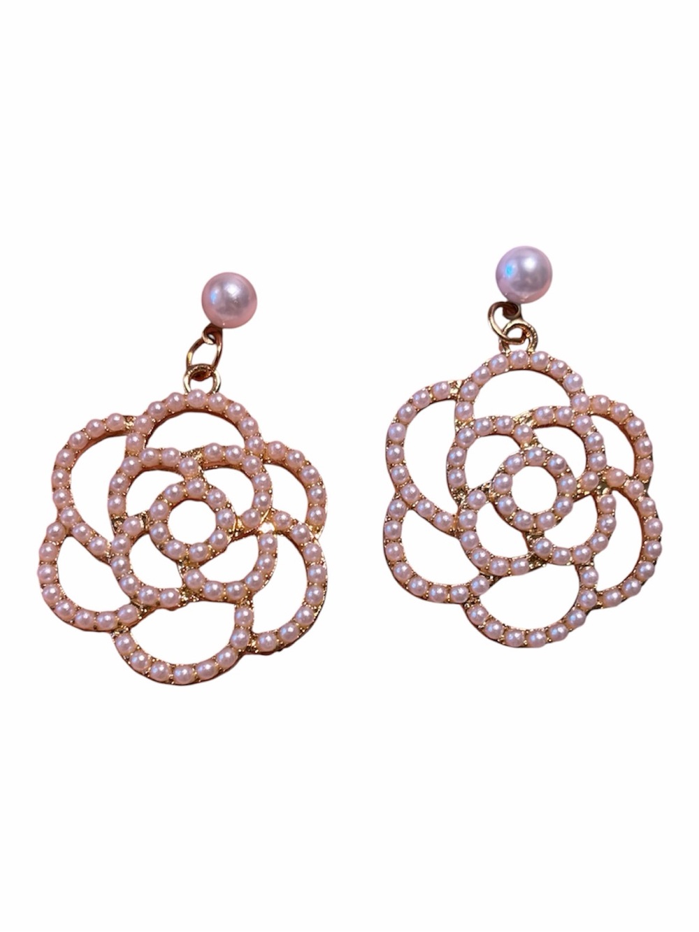 Delicate Pink Pearl Rose Drop Earrings